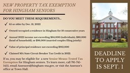 Thumbnail image for A New Property Tax Exemption is Available for Hingham Seniors