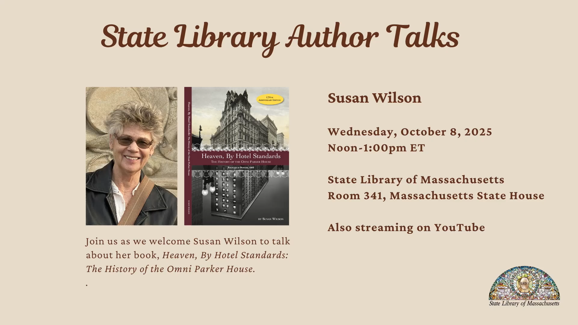 Thumbnail image for Heaven, By Hotel Standards by Susan Wilson | MA State Library Author Talk
