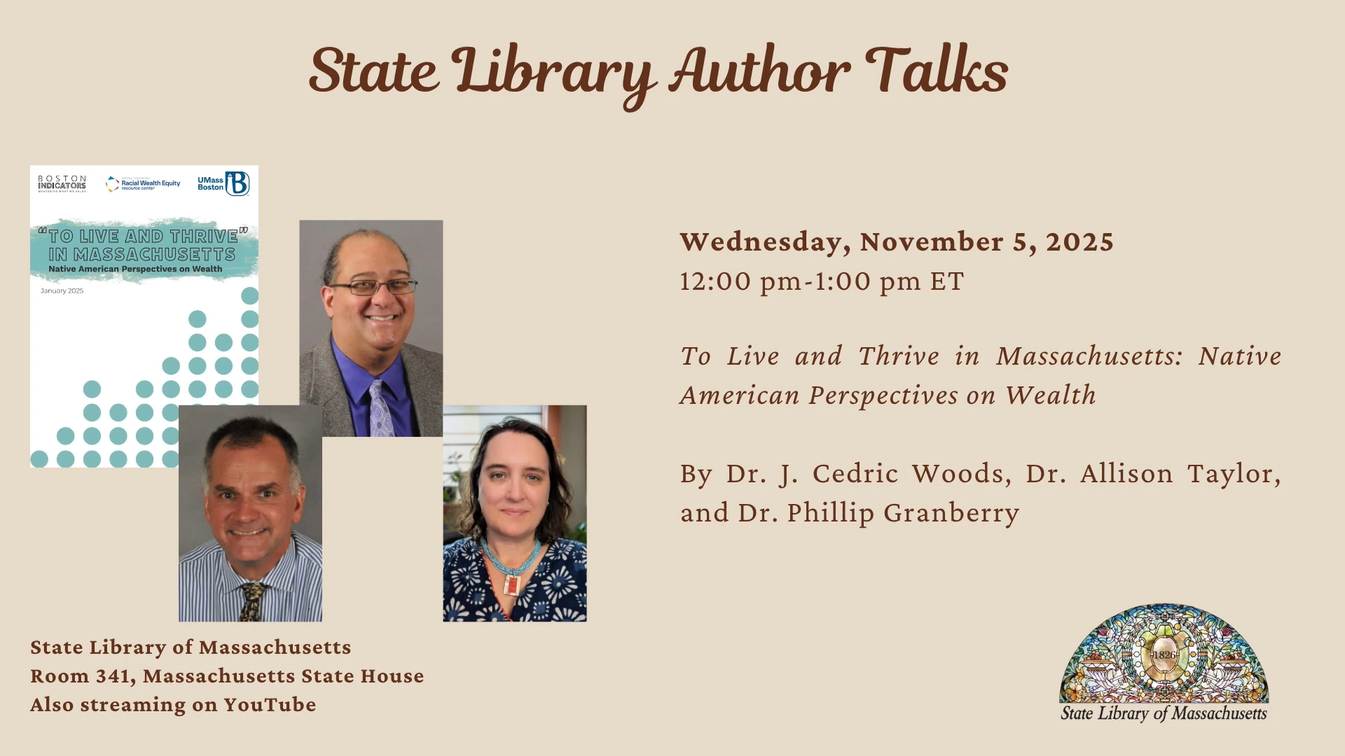 Thumbnail image for To Live and Thrive in Massachusetts: Native American Perspectives on Wealth | MA State Library Author Talk