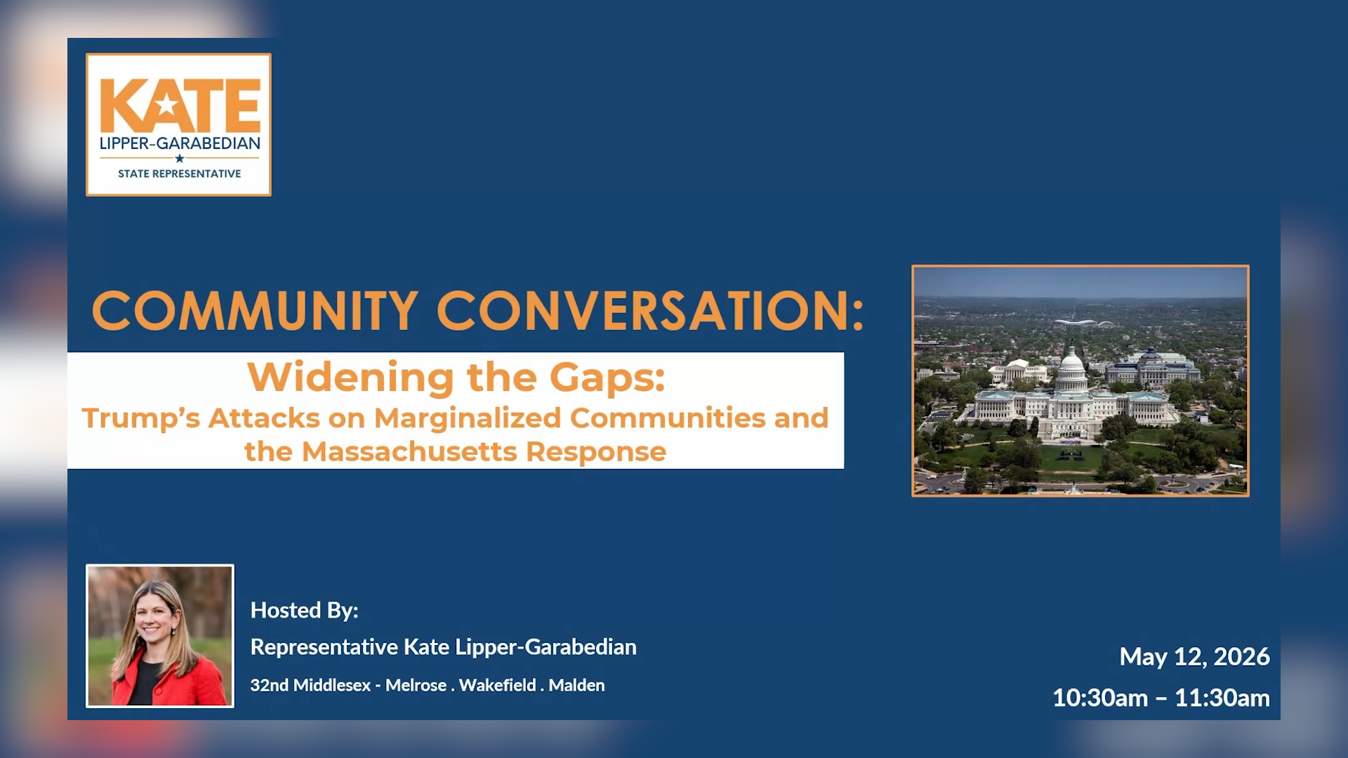 Thumbnail image for Community Conversation with Rep. Kate Lipper-Garabedian on Marginalized Communities: 5/12/2026